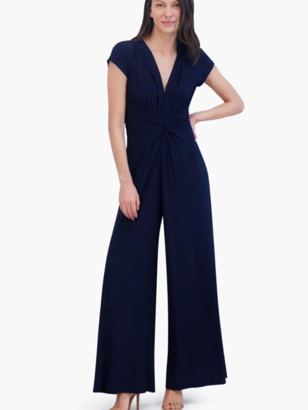 NEW VINCE CAMUTO Women’s Twist Front Jersey Jumpsuit Size L Navy Blue V-Neck
